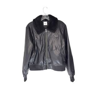 Gap Faux Leather Bomber Jacket Black Punk Emo Casual Sherpa Collar Small